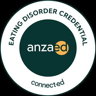 ANZAED Eating Disorder Credential Connected logo badge with dark teal center and white outer ring